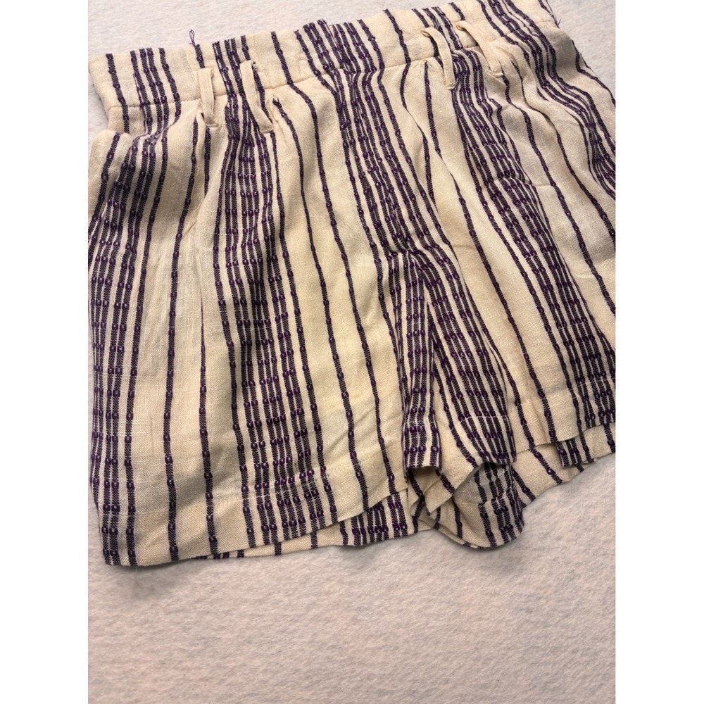 Flowy Beach Shorts Coastal Grandma Boho Striped High Waist - Small Cream - Picture 2 of 11